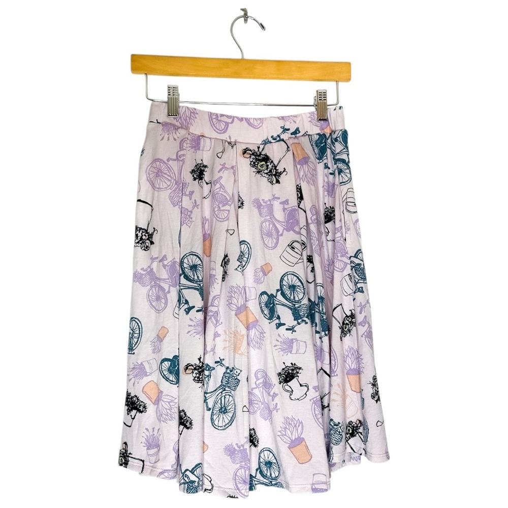 Lularoe Madison Pastel Bicycle Print Pleated Skirt Small Cottagecore Parisian